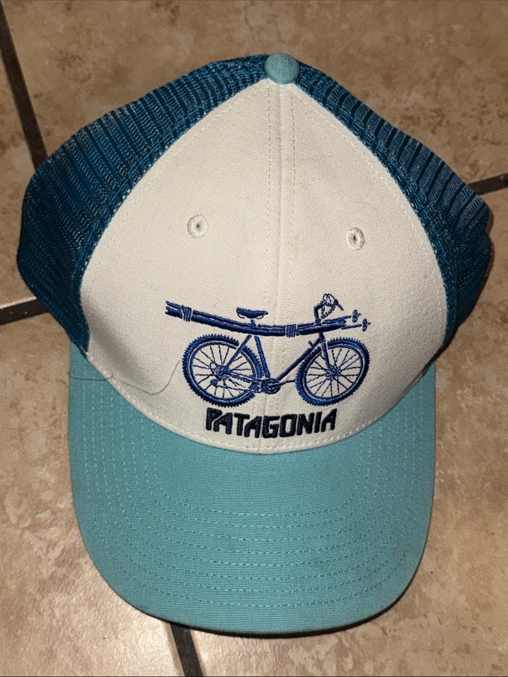 Patagonia White, Light Blue & Teal Bike Trucker Hat